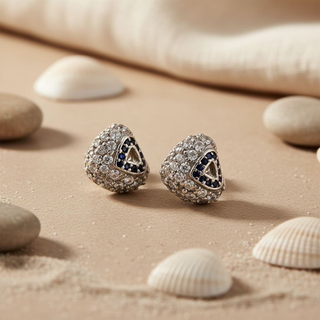 Silver Stud Earrings with Blue Gemstones for Women | Daily Wear