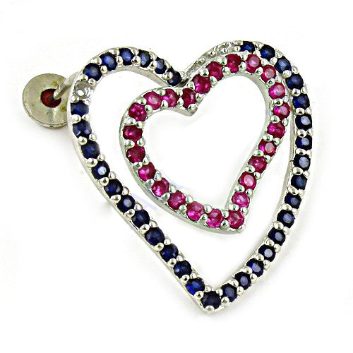 925 Silver Heart Stud Earrings with Ruby & Sapphire | Women's Jewelry