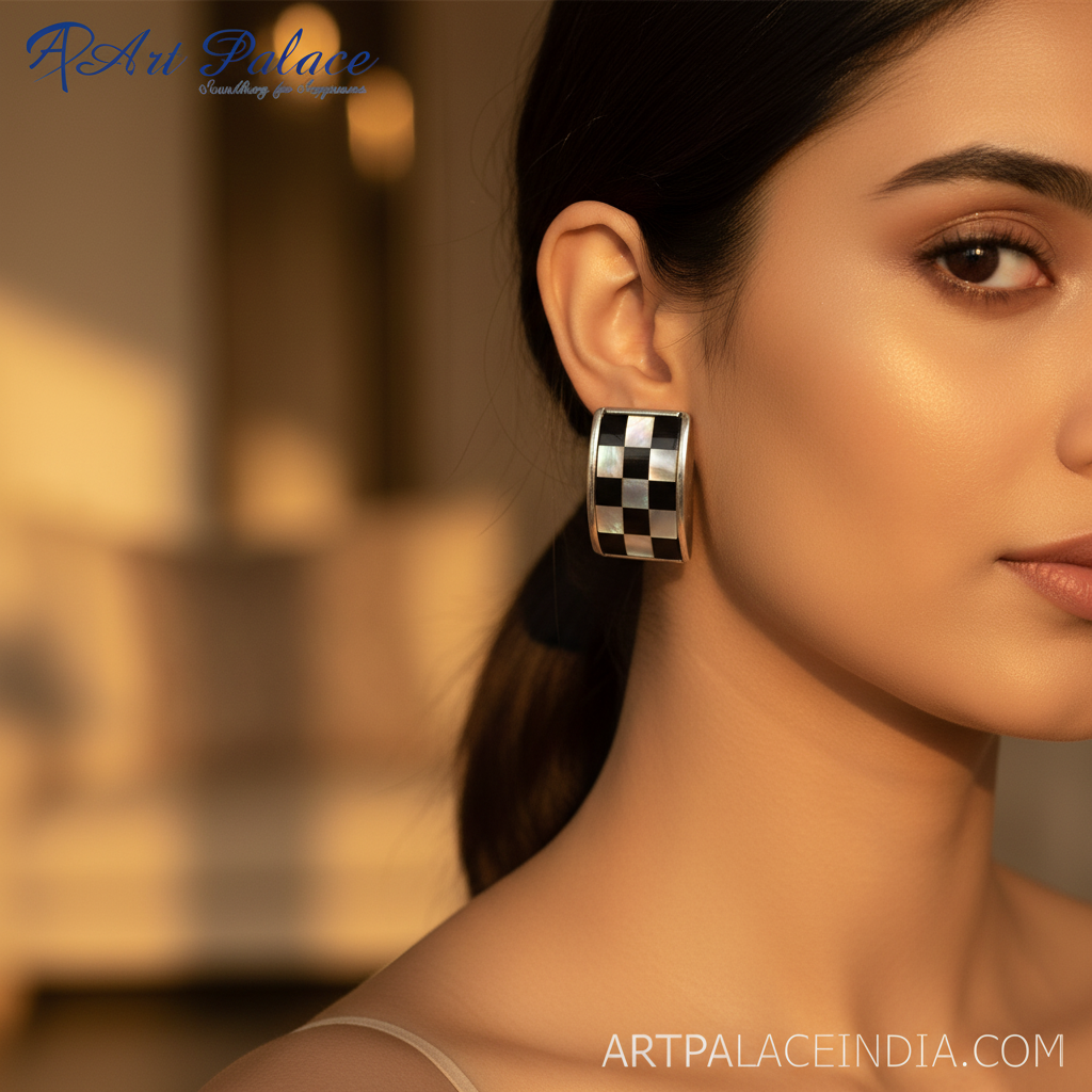 Silver Mother of Pearl Checkerboard Earrings | Women's Jewelry