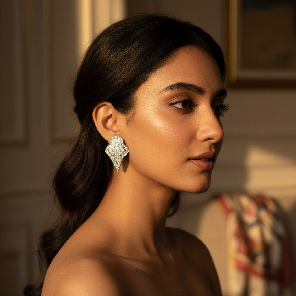 Silver Diamond Stud Earrings for Women | Fine Jewelry Gift
