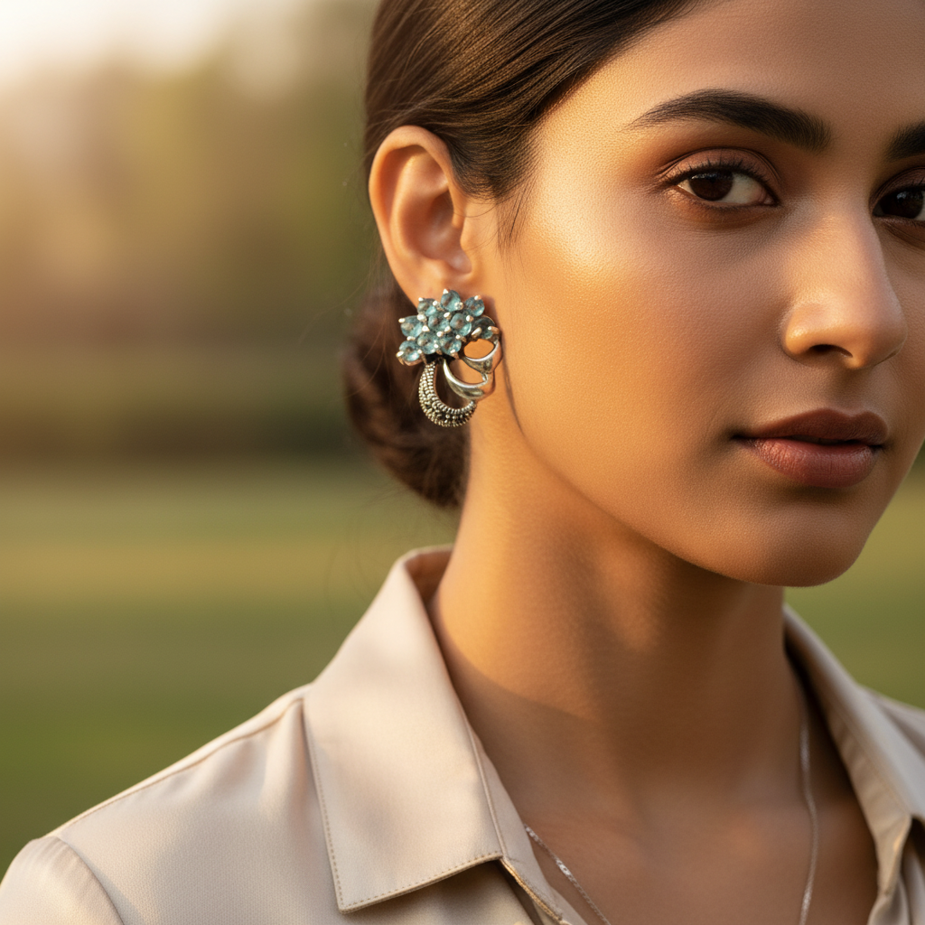925 Silver Blue Gemstone Earrings for Women | Floral Jewelry