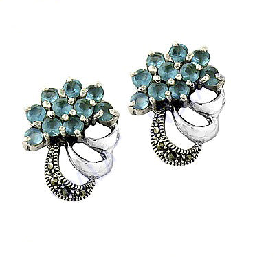 925 Silver Blue Gemstone Earrings for Women | Floral Jewelry