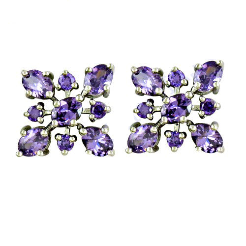 Amethyst Stud Earrings in Silver | Flower Design | For Women