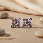 Load image into Gallery viewer, Amethyst Stud Earrings in Silver | Flower Design | For Women
