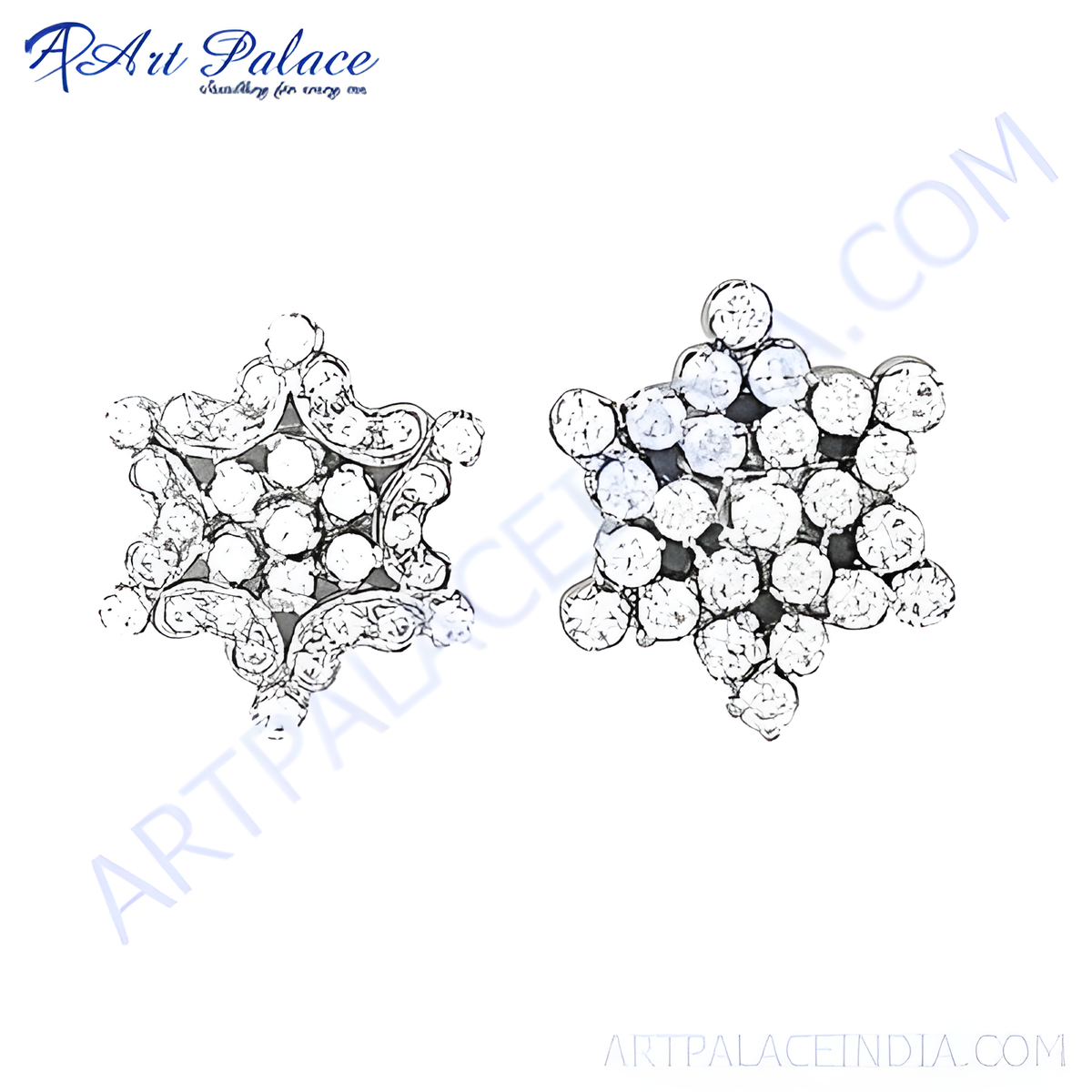Silver snowflake stud earrings with sparkling crystals