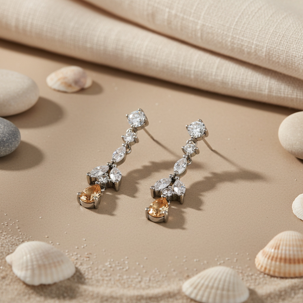 Silver Drop Dangle Earrings with Citrine Stone | Women's Jewelry