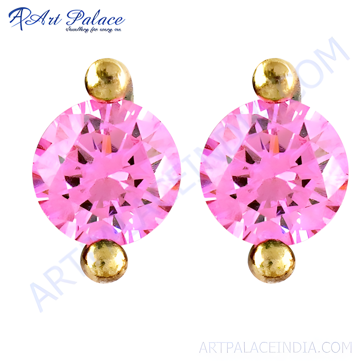 Pink gemstone stud earrings with gold plating, a perfect gift for women