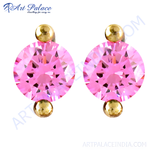 Load image into Gallery viewer, Pink gemstone stud earrings with gold plating, a perfect gift for women.
