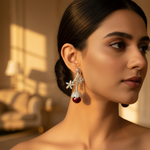 Load image into Gallery viewer, Silver Red Gemstone Drop Earrings for Women | Floral Design
