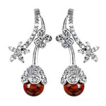 Load image into Gallery viewer, Silver Red Gemstone Drop Earrings for Women | Floral Design
