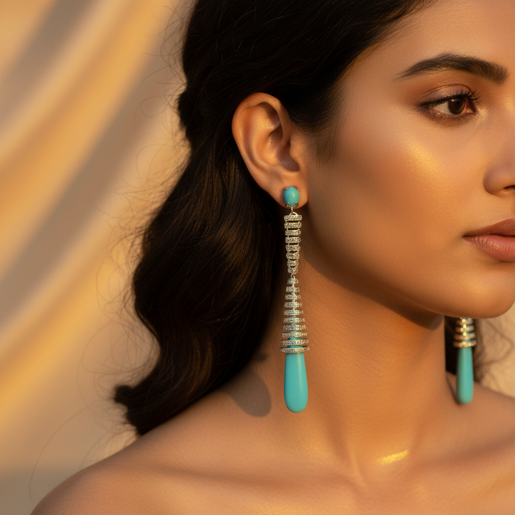 Silver Turquoise Drop Earrings | Statement Earrings for Women