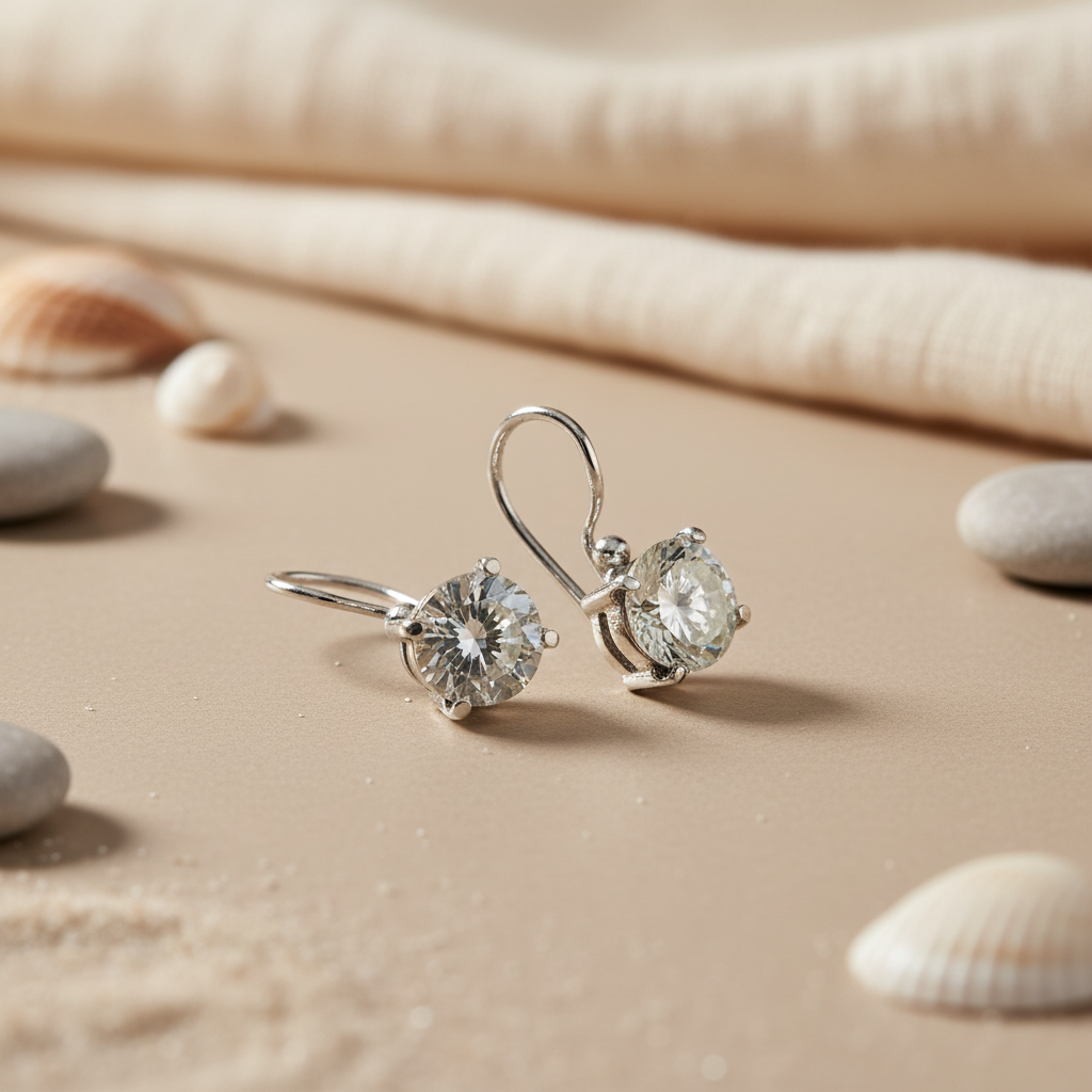 Silver Cubic Zirconia Leverback Earrings for Women | Gift