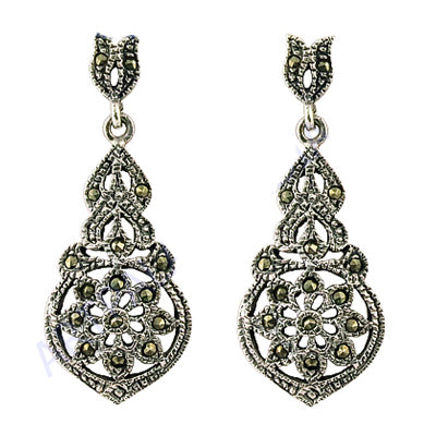 925 Silver Marcasite Dangle Earrings | Vintage Style Jewelry