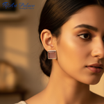 Load image into Gallery viewer, Silver Square Stud Earrings with Red Stone | Women&#39;s Fashion Jewelry
