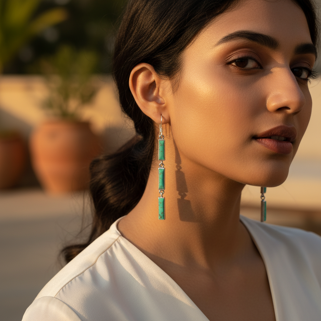 925 Silver Green Gemstone Drop Earrings for Women | Gift Jewelry