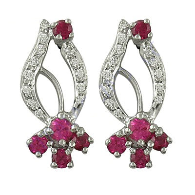 Ruby & Diamond Stud Earrings - Silver Jewelry for Women