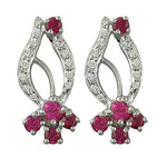 Load image into Gallery viewer, Ruby &amp; Diamond Stud Earrings - Silver Jewelry for Women
