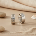 Load image into Gallery viewer, Silver Baguette &amp; Square Diamond Hoop Earrings | Women's Jewelry
