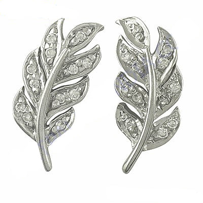 925 Silver Leaf Stud Earrings | Diamond-Accented Jewelry for Women