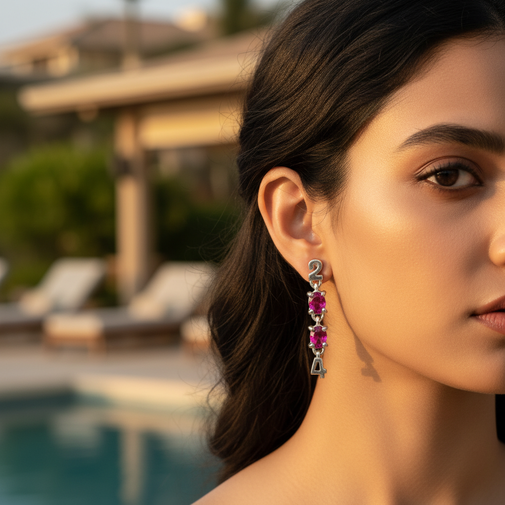 Silver 24 Earrings with Pink Gemstones | Women's Jewelry Gift