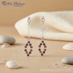 Load image into Gallery viewer, Silver Rhombus Drop Earrings with Pink Gemstones | Women&#39;s Jewelry
