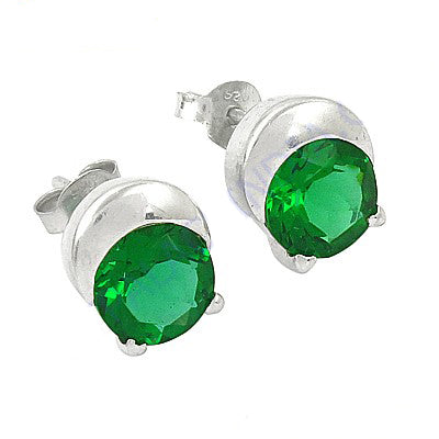 925 Silver Green Emerald Stud Earrings | Women's Jewelry Gift
