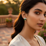 Load image into Gallery viewer, Silver Heart-Shaped Emerald Stud Earrings for Women
