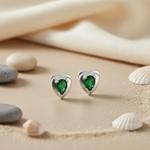 Load image into Gallery viewer, Silver Heart-Shaped Emerald Stud Earrings for Women
