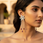 Load image into Gallery viewer, Silver Flower Earrings with Ruby Drops | Women's Dangle Earrings
