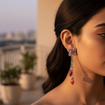 Load image into Gallery viewer, Silver Dangle Earrings with Pink Gemstones | Women's Jewelry Gift
