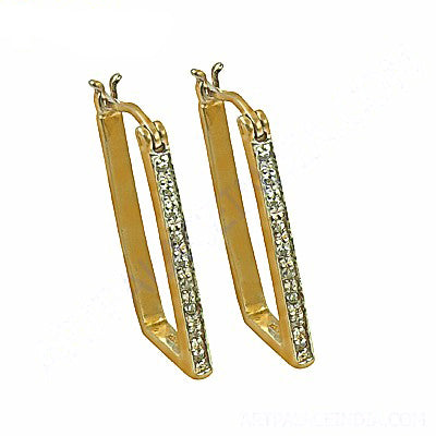 gold plating Rectangle Hoop Earrings | Crystal-Accented Women's Jewelry
