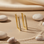 Load image into Gallery viewer, gold plating Rectangle Hoop Earrings | Crystal-Accented Women's Jewelry
