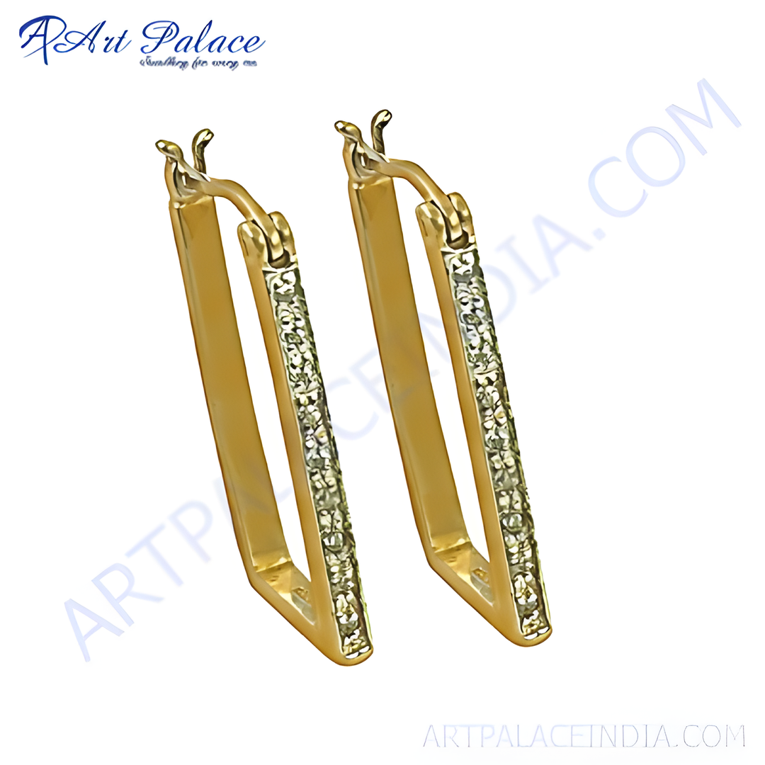 gold plating rectangle hoop earrings with crystal accents, women's fashion jewelry, elegant design