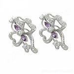 Load image into Gallery viewer, 925 Silver Amethyst Stud Earrings for Women | Floral Design
