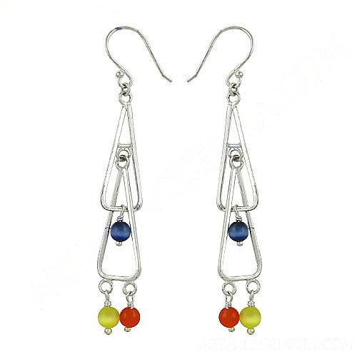 925 Silver Geometric Drop Earrings with Gemstone Accents