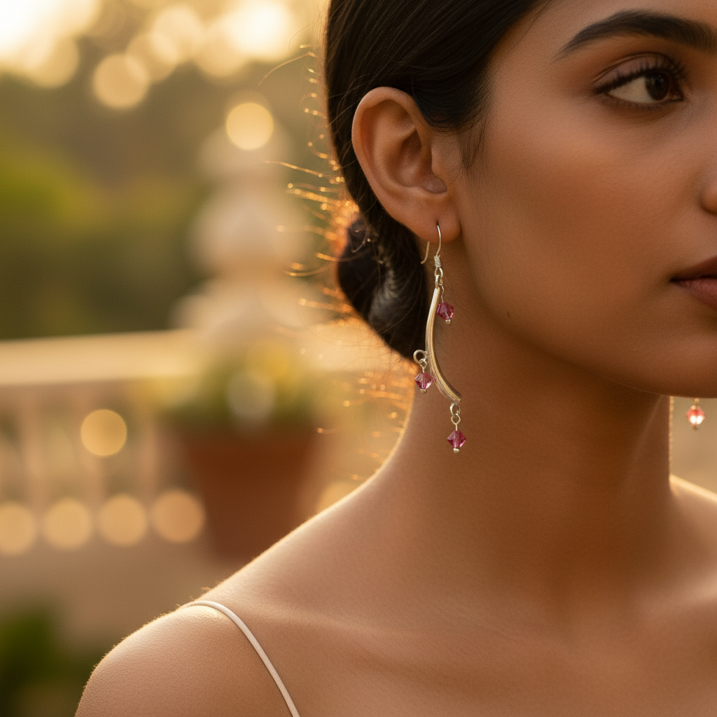 925 Silver Pink Crystal Earrings for Women | Dangle Jewelry