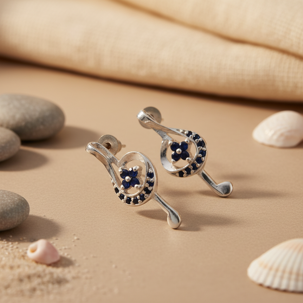 925 Silver Sapphire Flower Stud Earrings for Women | Gift