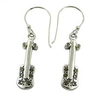Load image into Gallery viewer, 925 Silver Violin Earrings with Black Gemstones for Women
