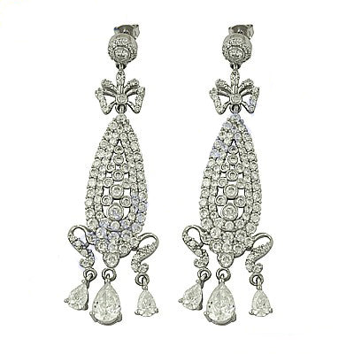 Silver Dangle Earrings with White Stones | Women's Jewelry Gift