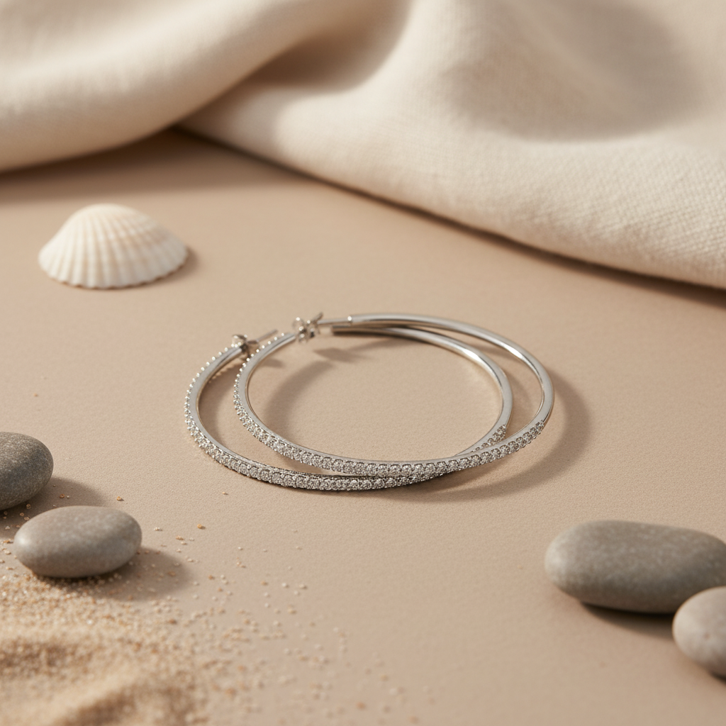925 Silver Diamond Hoop Earrings | Women's Daily Wear Jewelry