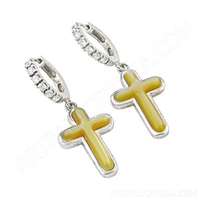 Silver Cross Drop Earrings for Women | Yellow Stone Jewelry