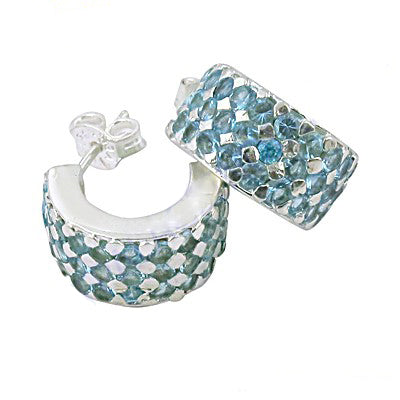 925 Silver Blue Gemstone Hoop Earrings for Women | Daily Wear