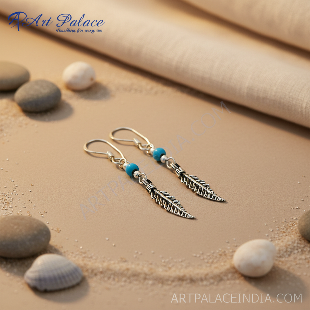 925 Silver Turquoise Feather Earrings for Women | Dangle Earrings