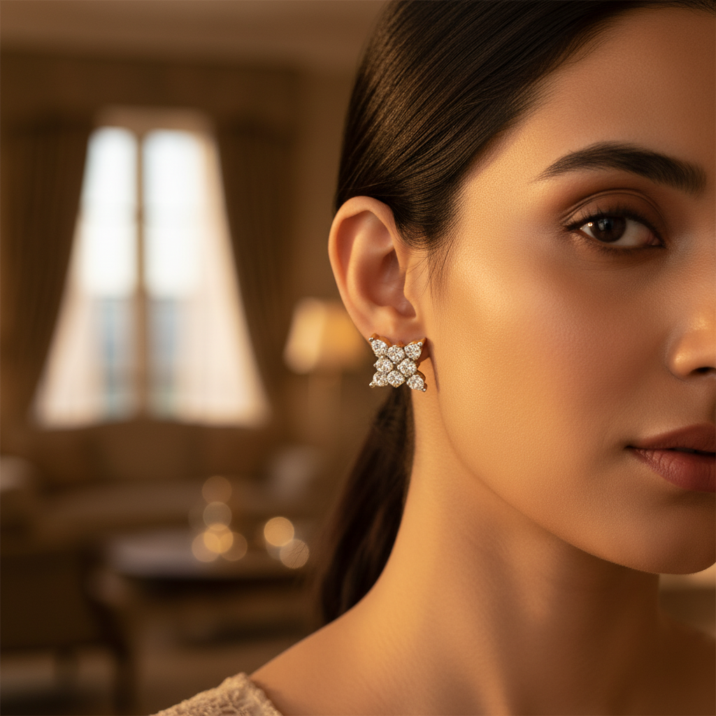 Diamond stud earrings | gold finish | women's gift