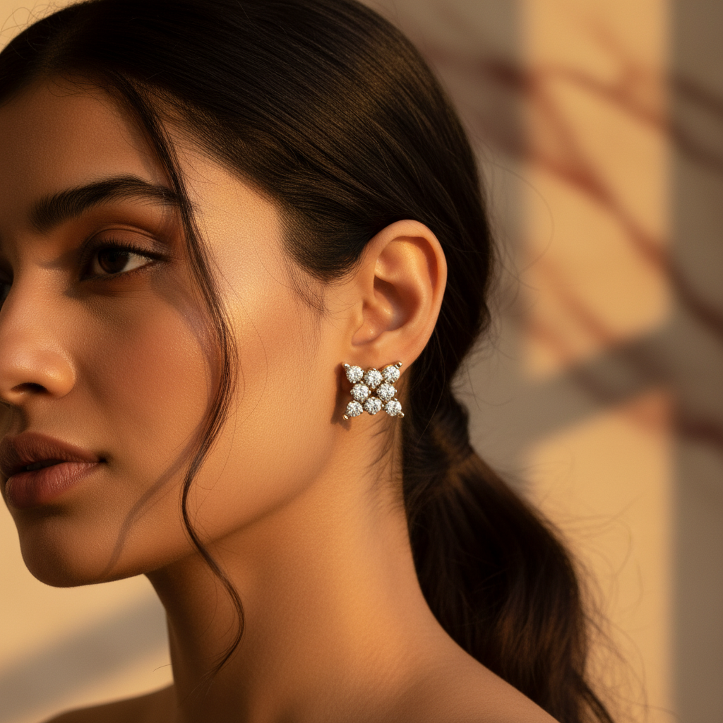 Diamond Stud Earrings | gold plating Finish | Women's Gift