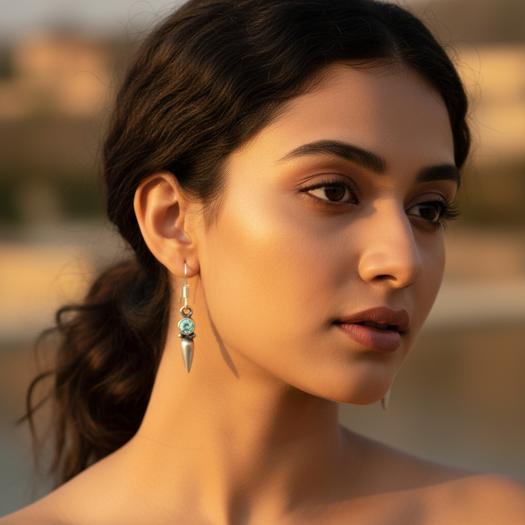 925 Silver Blue Gemstone Dangle Earrings | For Women