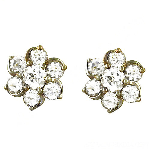 gold plating Diamond Flower Stud Earrings | Women's Floral Jewelry