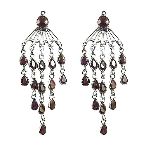 Silver Dangle Drop Earrings with Garnet | Chandelier Earrings