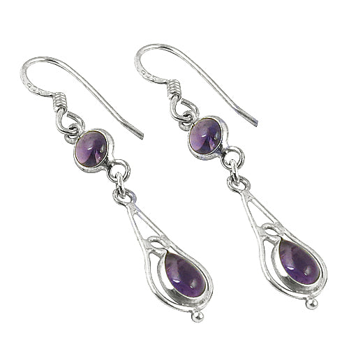 925 Silver Amethyst Drop Earrings for Women | Gemstone Jewelry