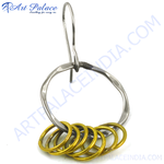 Load image into Gallery viewer, Silver hoop earrings with gold plating accents, modern design, perfect for women, stylish and elegant
